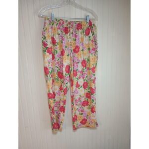 SunBay Cottons Pants Womens Large Yellow Floral Print Lightweight Lounge Casual